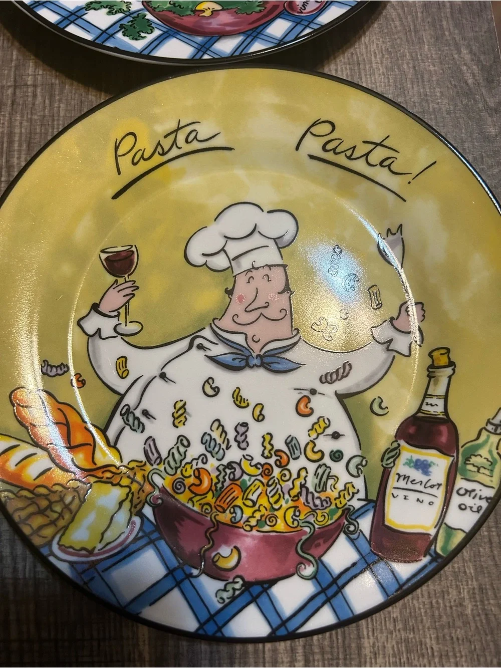 Vintage Mud Pie Tracy Flickenger Bon Appetite Fat Chef Salad/Bread 8” Plate Set